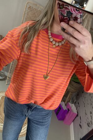 Streep Longsleeve - Oranje/Roze