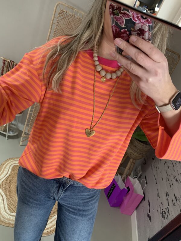 Streep Longsleeve - Oranje/Roze