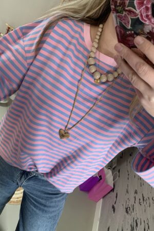 Streep Longsleeve - Blauw/Roze