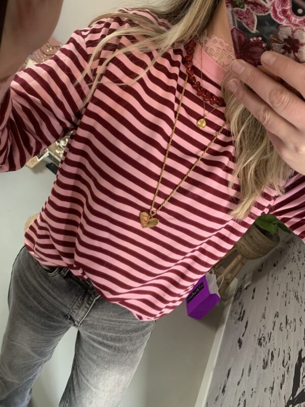 Streep Longsleeve - Bordeaux/Roze