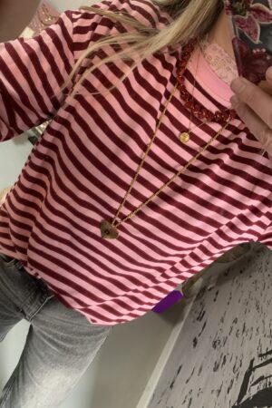 Streep Longsleeve - Bordeaux/Roze
