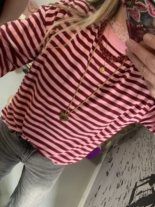 Streep Longsleeve - Bordeaux/Roze