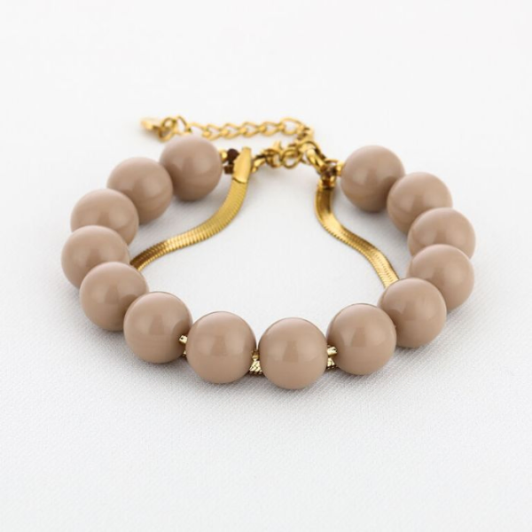 Armbandje ronde kralen - Taupe/Groen