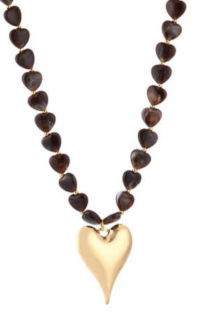 Ketting met hartjes bedel (groot) - Bruin/Goud