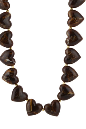 Ketting hartjes, grote kralen - Bruin