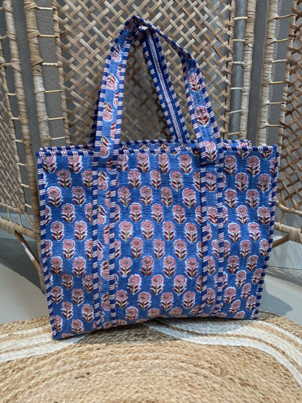 Quilt Shopper Bag - Blauw/Roze