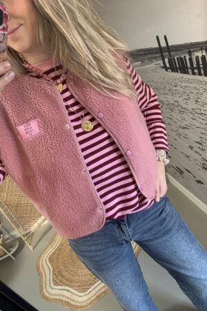 Teddy Gilet 'Self Love Club' - Licht Roze