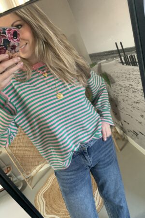 Streep Longsleeve - Groen/Licht Roze