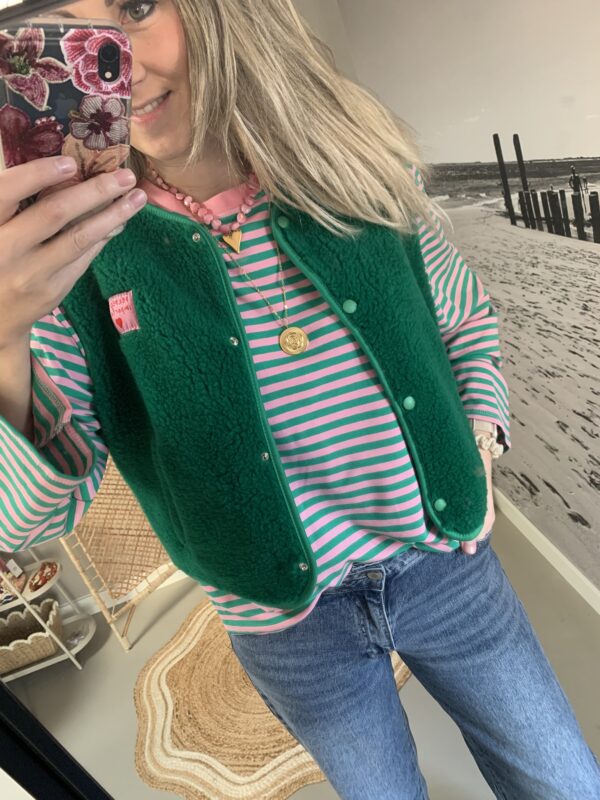 Streep Longsleeve - Groen/Licht Roze