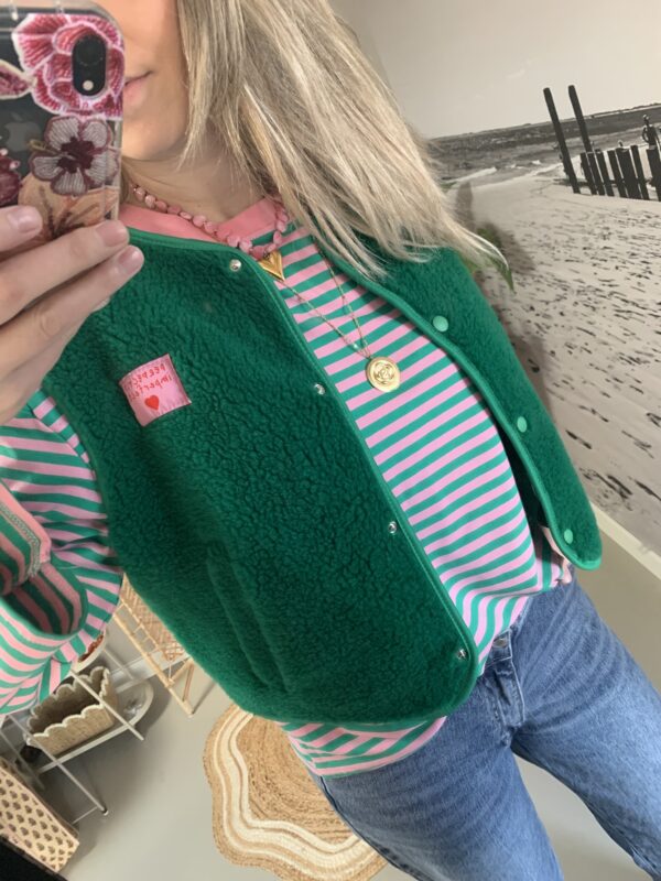 Streep Longsleeve - Groen/Licht Roze
