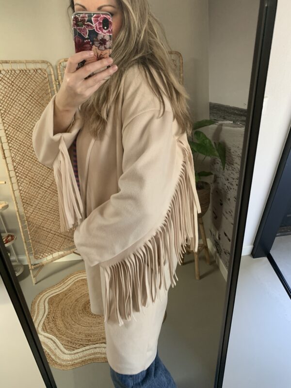 Mantel jas met franje - Beige