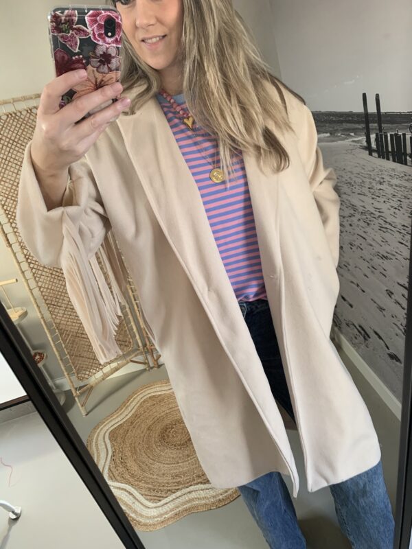 Mantel jas met franje - Beige