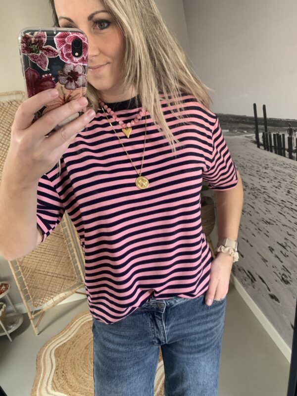 T-shirt streepjes - Roze/Navy