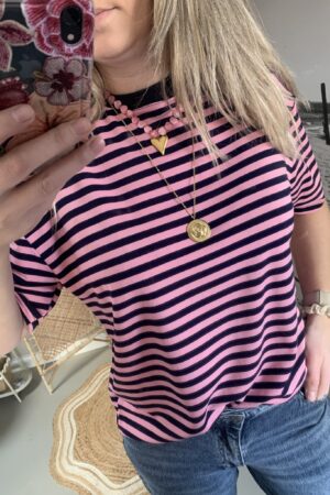 T-shirt streepjes - Roze/Navy