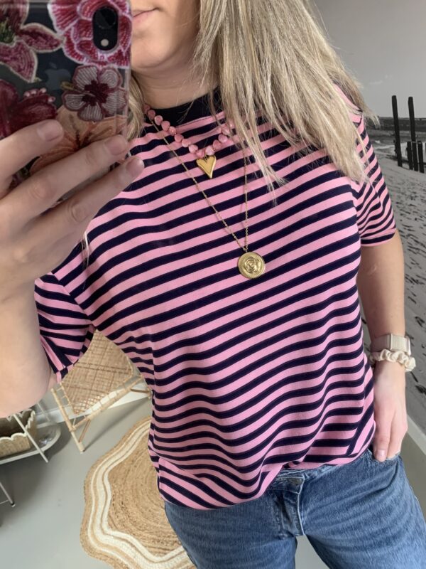 T-shirt streepjes - Roze/Navy