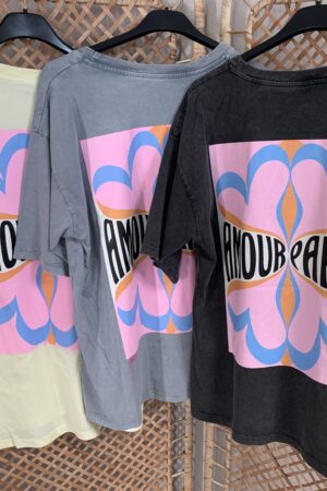 T-shirt 'Amour Paris' - Geel/Grijs/Antraciet