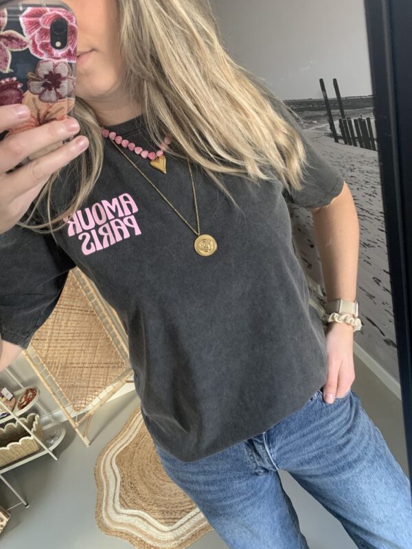 T-shirt 'Amour Paris' - Geel/Grijs/Antraciet