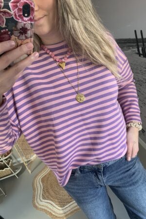 Streep Longsleeve - Lila/Roze