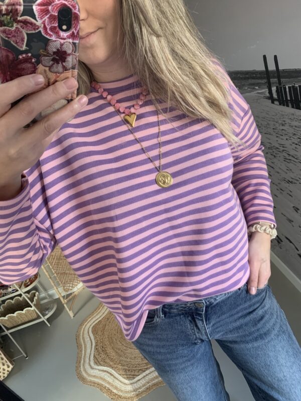 Streep Longsleeve - Lila/Roze