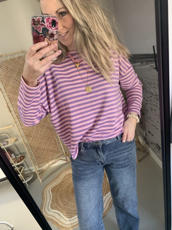 Streep Longsleeve - Lila/Roze