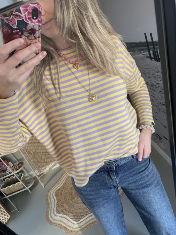 Streep Longsleeve - Lila/Geel