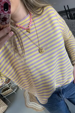 Streep Longsleeve - Lila/Geel