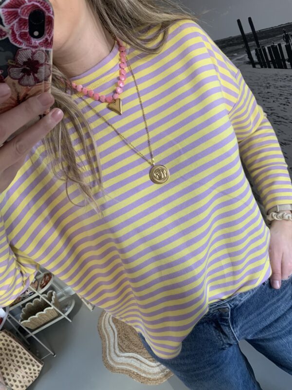 Streep Longsleeve - Lila/Geel