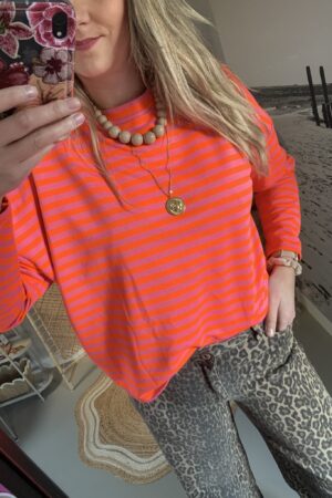 Streep Longsleeve - Oranje/Fushia