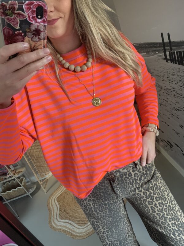 Streep Longsleeve - Oranje/Fushia