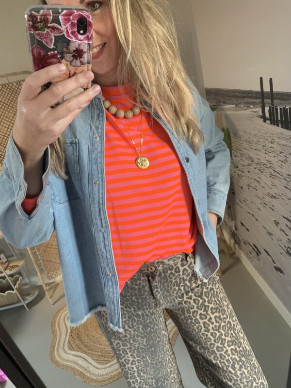 Streep Longsleeve - Oranje/Fushia