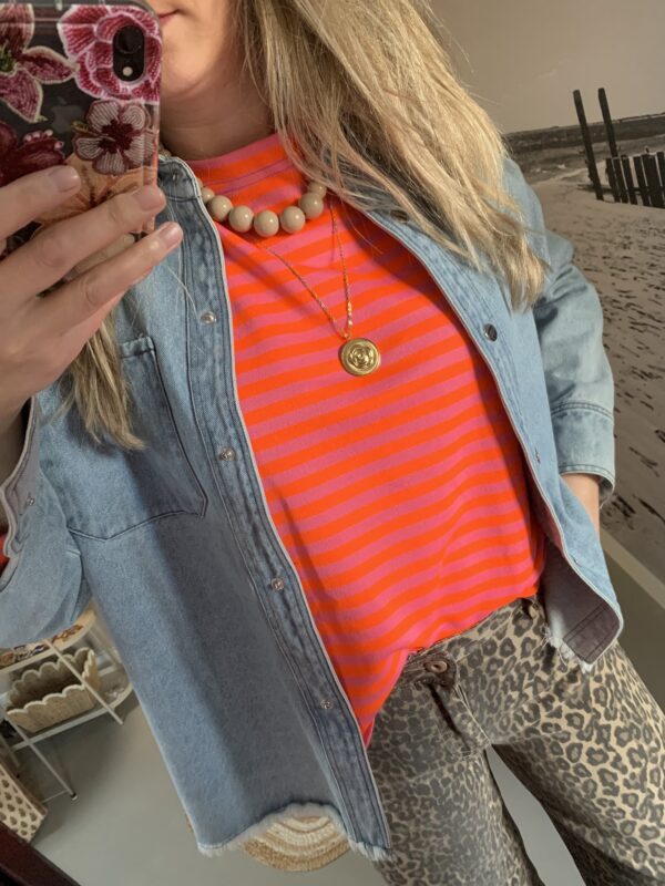 Streep Longsleeve - Oranje/Fushia