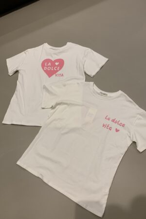 T-shirt 'La Dolce Vita' - Wit/Roze