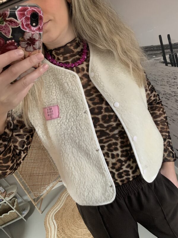 Teddy Gilet 'Self Love Club' - Wit/Beige