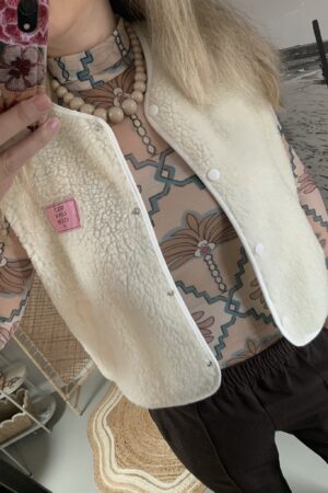 Teddy Gilet 'Self Love Club' - Wit/Beige
