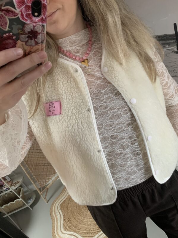 Teddy Gilet 'Self Love Club' - Wit/Beige