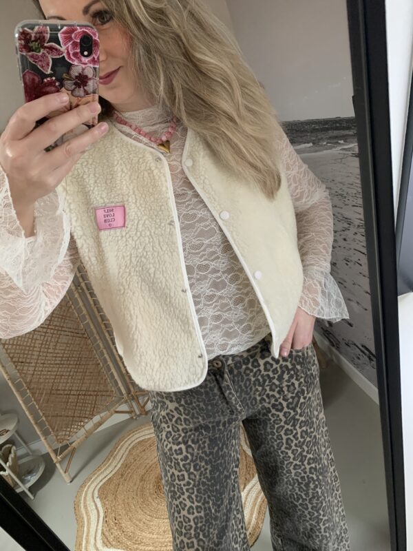 Teddy Gilet 'Self Love Club' - Wit/Beige