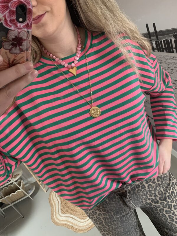 Streep Longsleeve - Groen/Fushia
