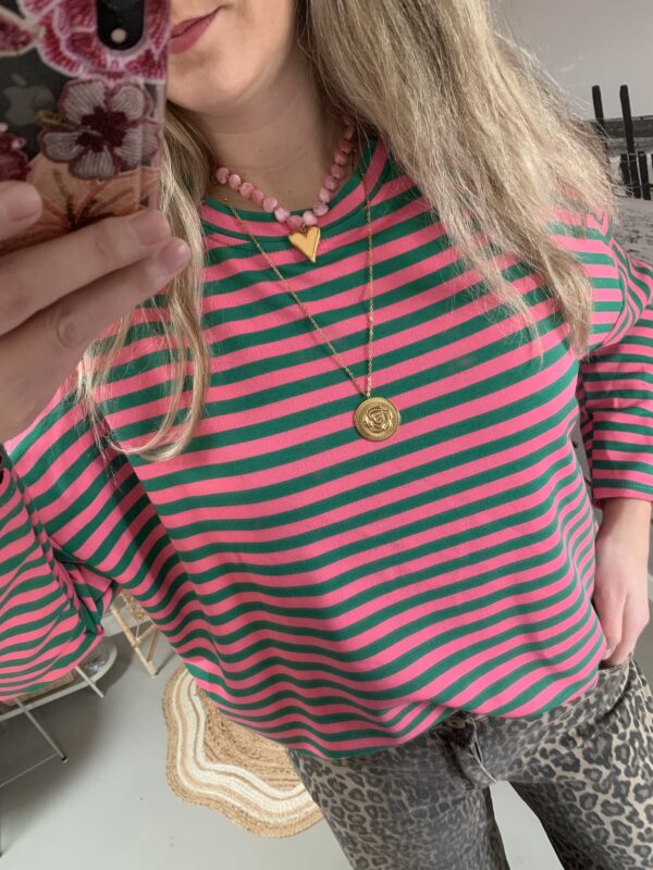 Streep Longsleeve - Groen/Fushia