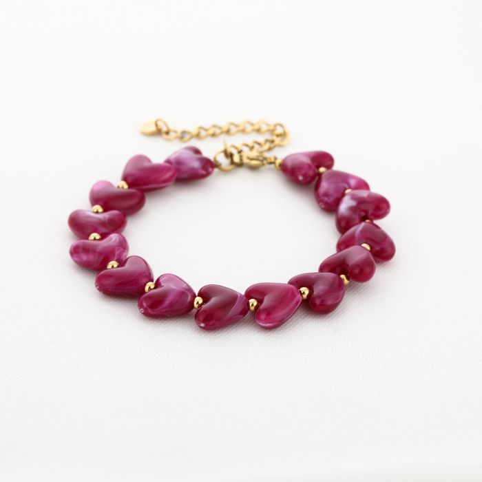 Armbandje hartjes - Light Pink en Purple