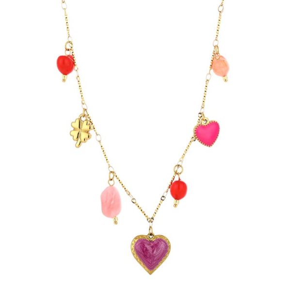 Ketting met bedels 'Love' - Pink/Purple/Red