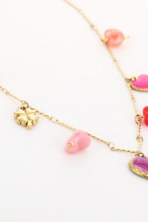 Ketting met bedels 'Love' - Pink/Purple/Red
