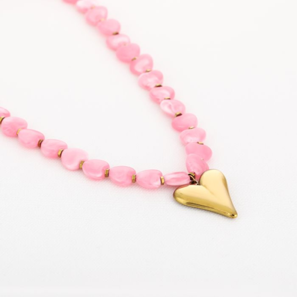 Ketting met bedel 'hartje' - Pink