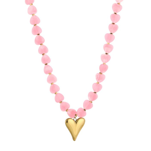 Ketting met bedel 'hartje' - Pink