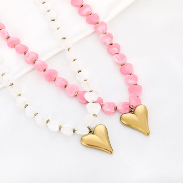 Ketting met bedel 'hartje' - Pink