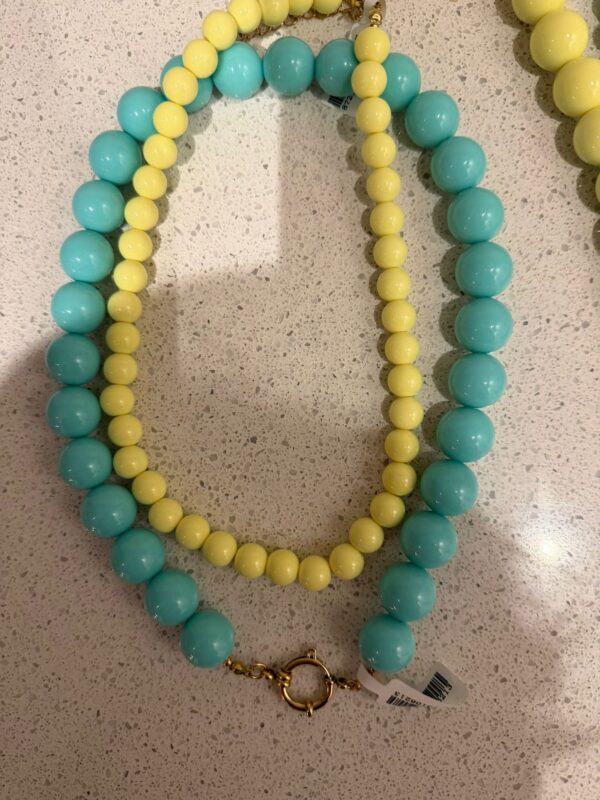 Ronde kralen ketting (grote kraal) - IJsblauw - Geel - Offwhite -  Taupe/Beige