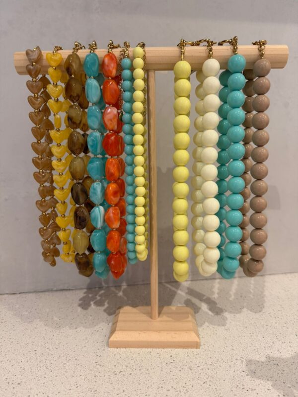 Ronde kralen ketting (grote kraal) - IJsblauw - Geel - Offwhite -  Taupe/Beige