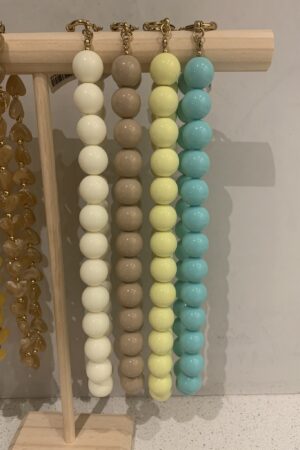 Ronde kralen ketting (grote kraal) - IJsblauw - Geel - Offwhite -  Taupe/Beige