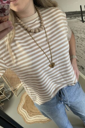 Streep t-shirt/shortsleeve - Beige/Wit