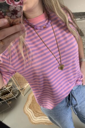 Streep t-shirt/shortsleeve - Lila/Roze