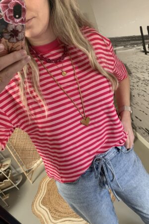 Streep t-shirt/shortsleeve - Fuchsia/Roze